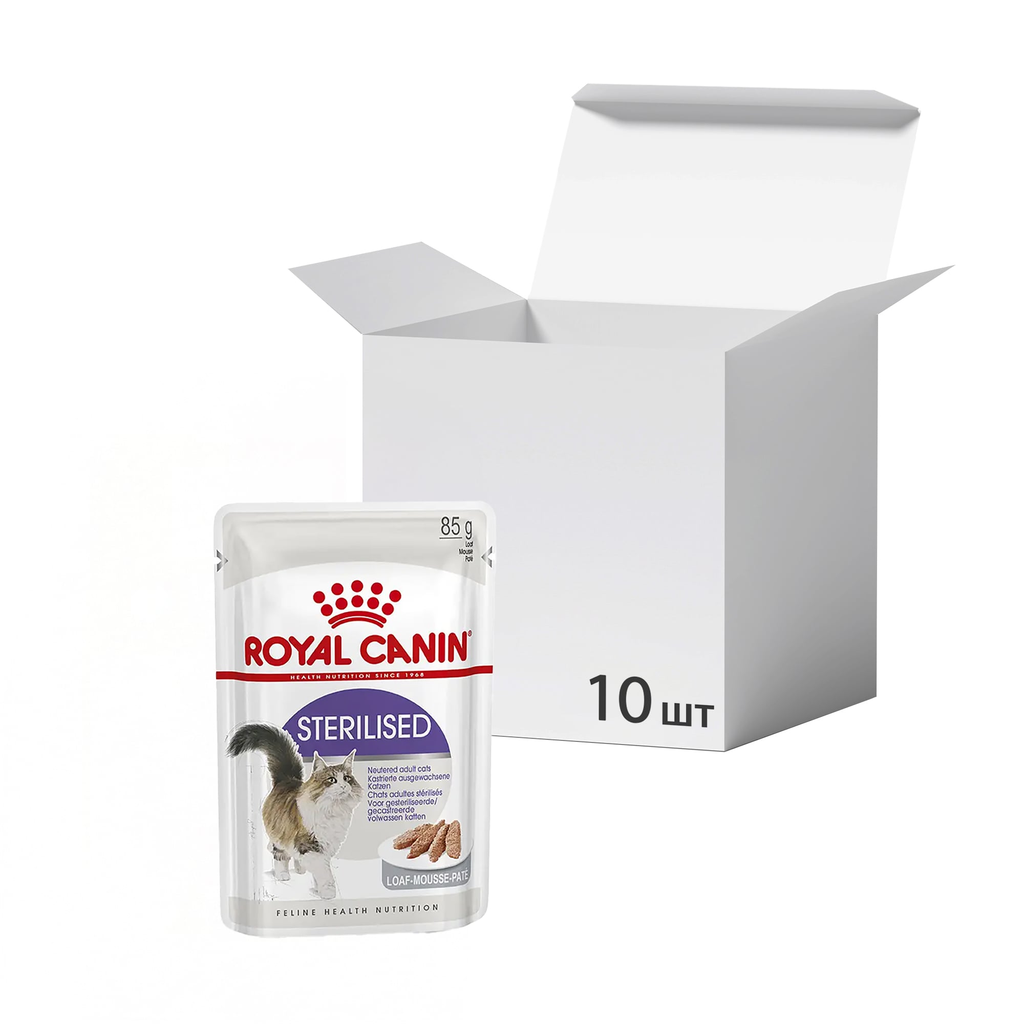Упаковка вологого корму для дорослих стерилізованих котів Royal Canin Sterilized паштет, 85 г * 10 шт